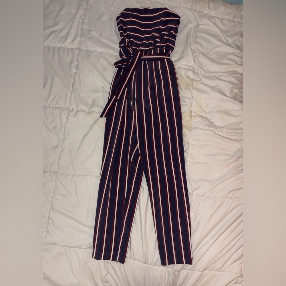 Express Navy and White Striped Jumpsuit NWOT